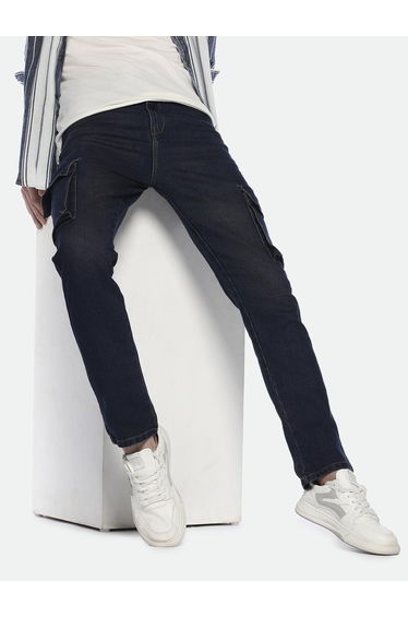 Light Wash Straight Fit Cargo Jeans