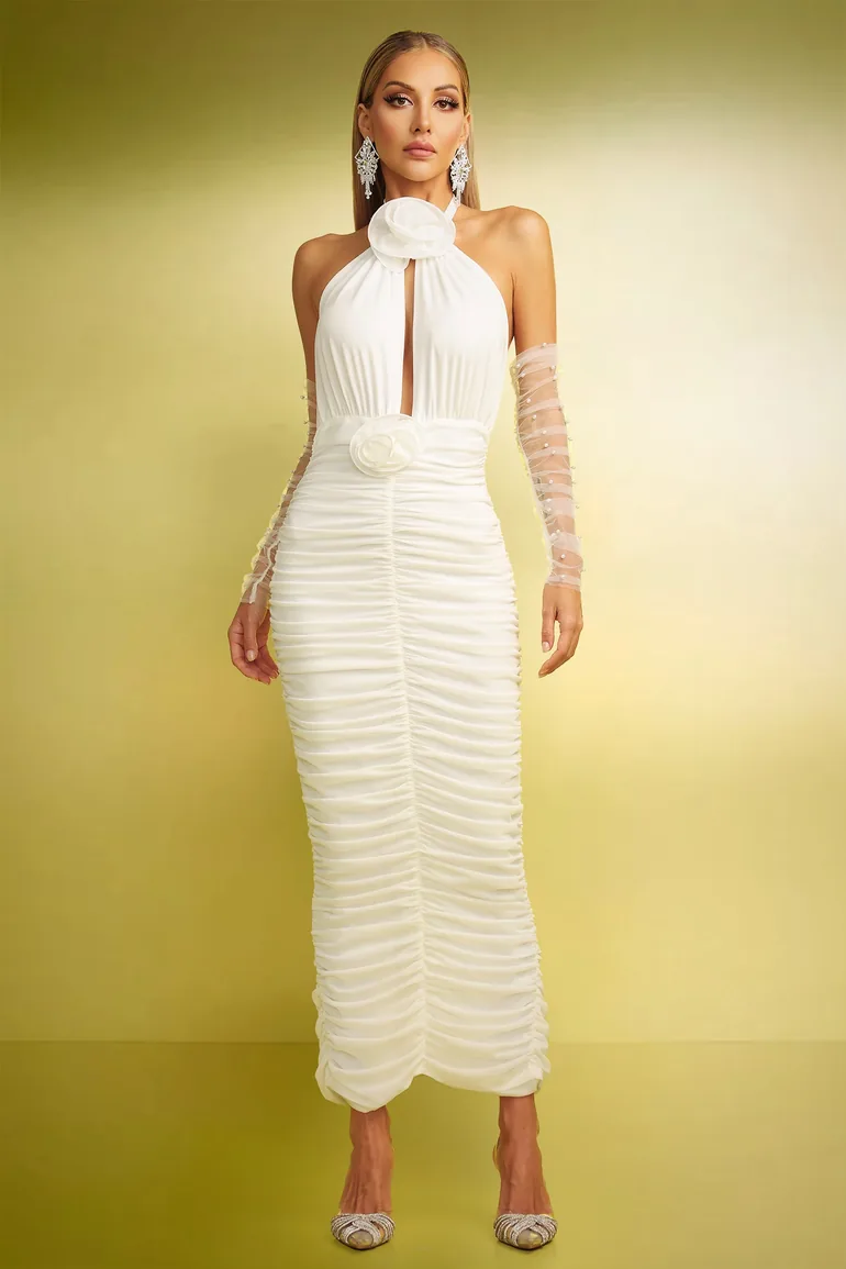eleganza maxi dress Eleganza Halterneck Contrast Maxi Dress Black