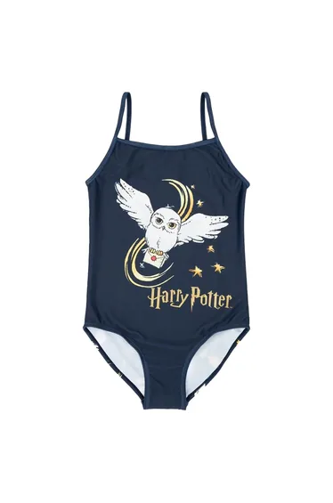 Harry Potter Girls Hogwarts One Piece Swimsuit - Navy/White/Gold
