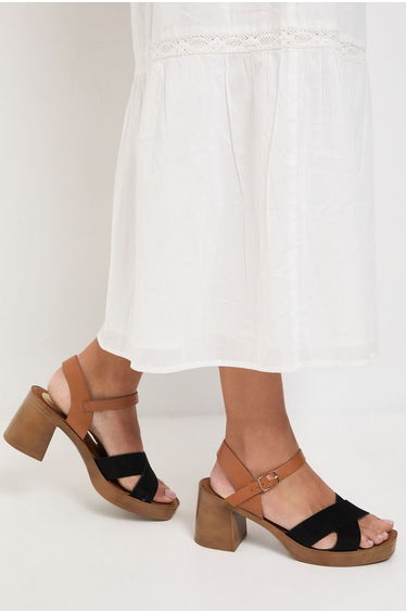Bethany Faux Suede Cross Over Stacked Heeled Sandals