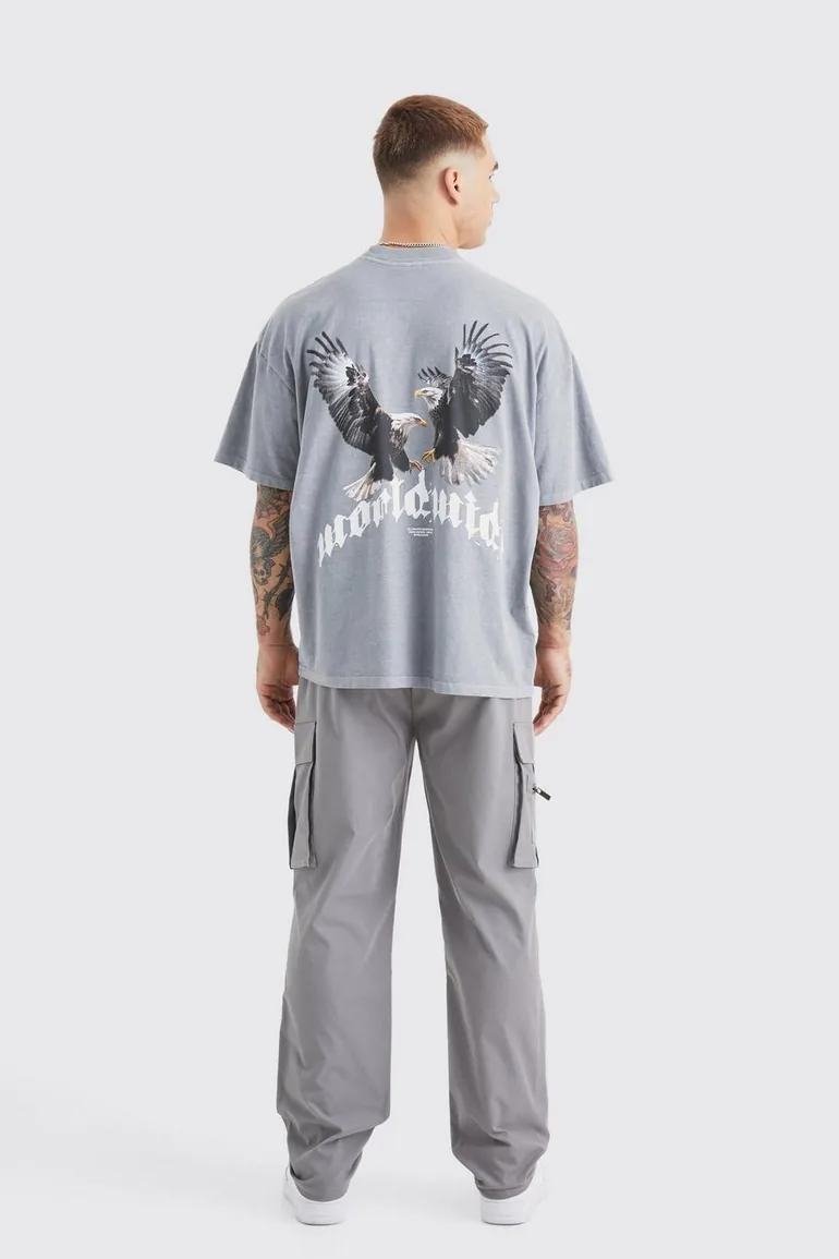 Overdyed Oversized Extended Neck Eagle Graphic T-shirt - 1