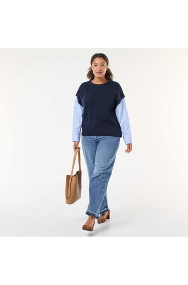 2-in-1 Sweater with Shirt BLUE