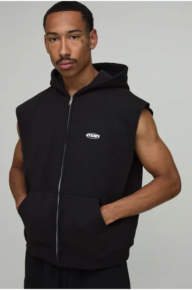 Oversized Sleeveless Zip Through Hoodie - black