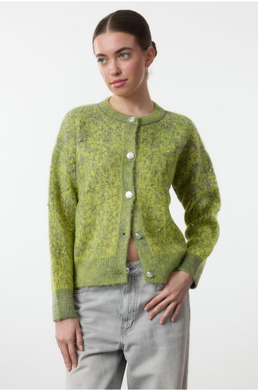 Gray Soft Textured Patterned Knitwear Cardigan