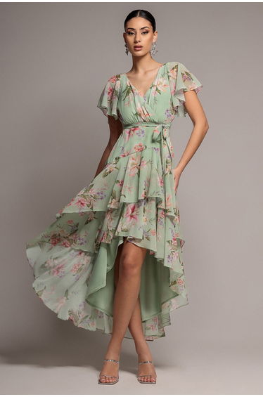 Flutter Sleeve Midaxi Wrap Dress - Sage Green by Goddiva