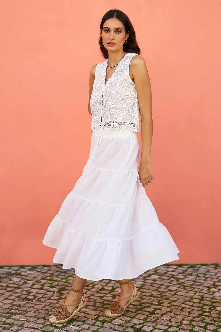 Yumi White Crochet Lace Tie Waistcoat