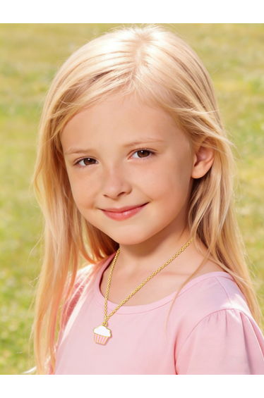 Secret Spoils Girls Pink Cupcake Necklace in Gold (40cm)