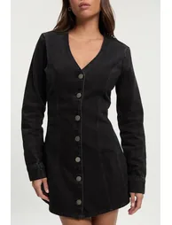 Flare Long Sleeve Mini Dress - washed black - 3