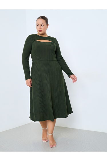 Plus Size Cut Out Detail A-Line Midi Dress