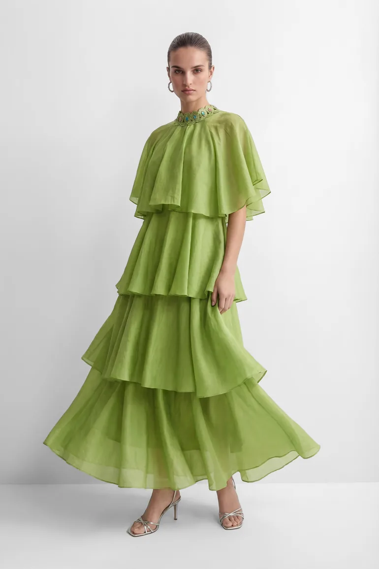 Heavenly Energy Green Tiered Ruffle Maxi Dress - 2