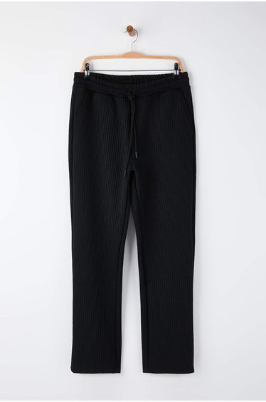 Black regular/normal cut textured open leg tracksuit bottom