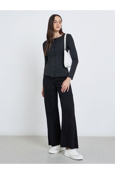Women Black Long Sleeve Knit Top
