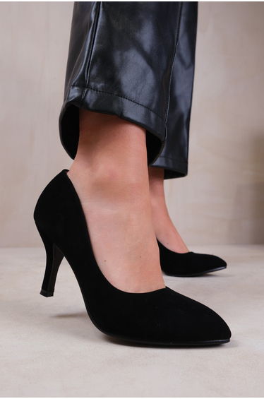 PAOLA MID HIGH HEEL COURT PUMP SHOES WITH POINTED TOE IN BLACK