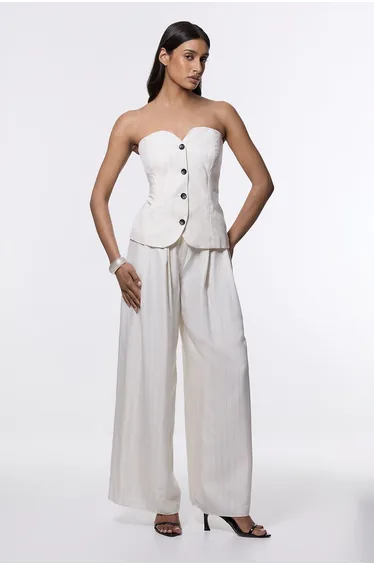 Pinstripe Bandeau Corserted Tailored Wide Leg Jumpsuit