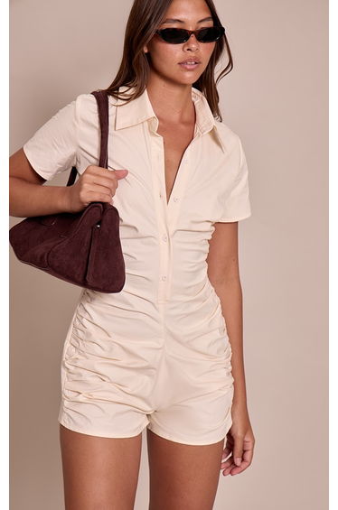 Cream Cotton Poplin Button Up Playsuit