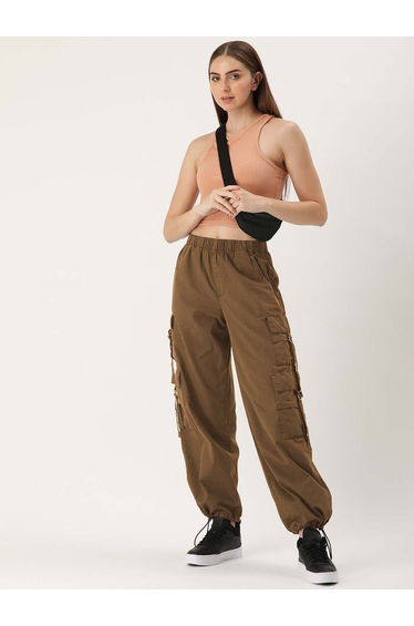 Women Brown Parachute Fit Cargo Pants