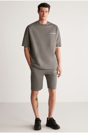 GRIMELANGE COLOMBIA Men’s 2-Piece Set Comfort Fit Relaxed Cut Embroidered Text Non-Fleece Gray Tracksuit