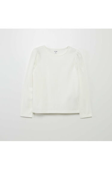 Plain T-shirt with gathered shoulders WHITE