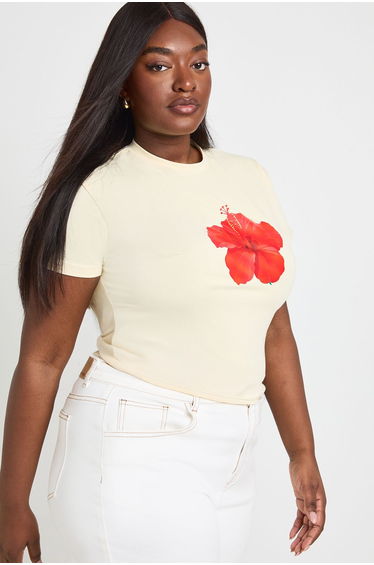 Plus Flower Print Baby Tee - lemon