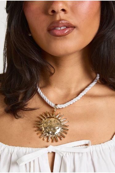 Statement Rope Sun Pendant Necklace - gold