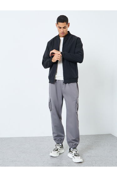 Men Black Solid Bomber Jacket