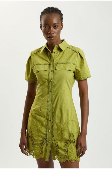 Cotton Cutwork Collared Woven Mini Dress