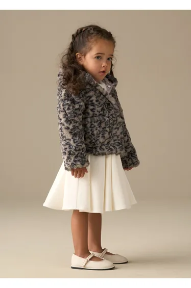 Lyla Leopard Hooded Fur Jacket - Natural