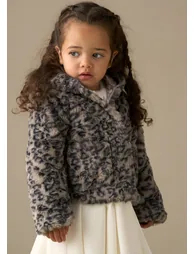Lyla Leopard Hooded Fur Jacket - Natural - 2