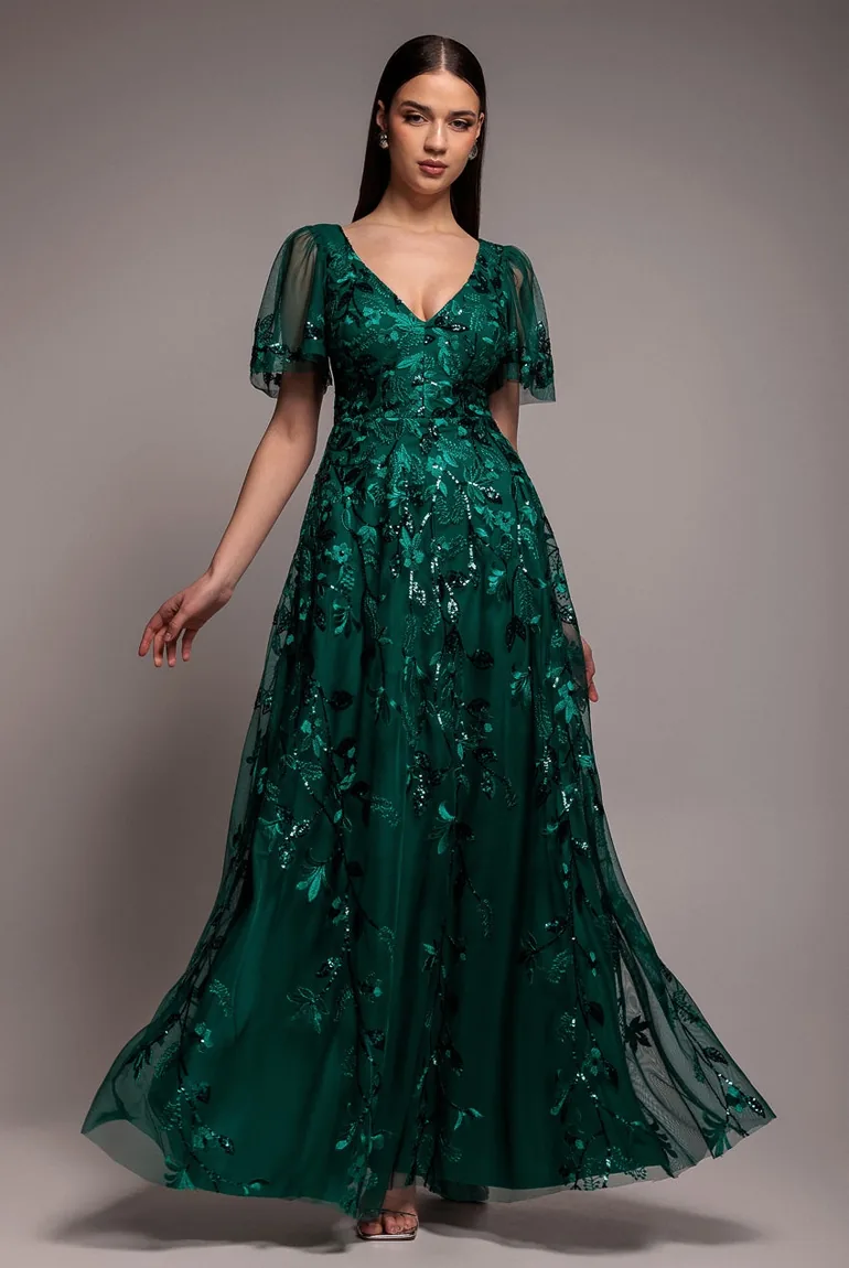 goddiva flared sleeve embroidered maxi dress Flared Sleeve Embroidered Maxi Dress