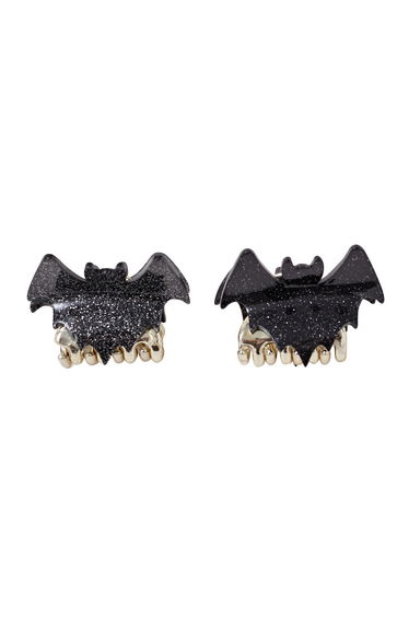 Fine Glitter Acrylic Bat Hair Clips in Black