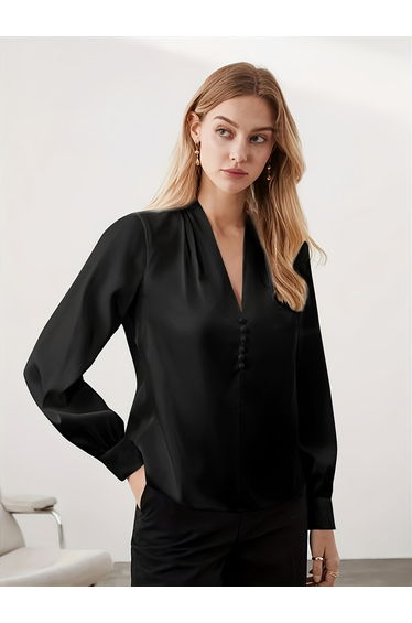 Black Solid Long Sleeve Top