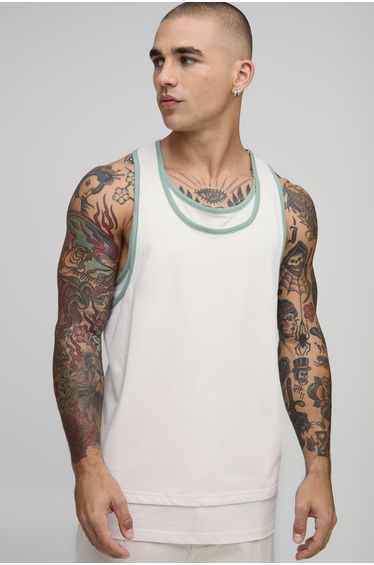 Double Layer Loose Fit Ringer Vest - ecru