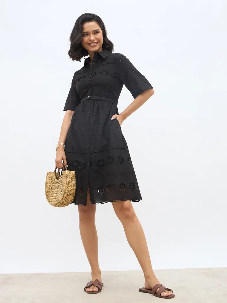 schiffli embroidered dress Buy White Schiffli Embroidered Cotton Fit-And-Flare One-Piece Dress Online in USA at $56.00