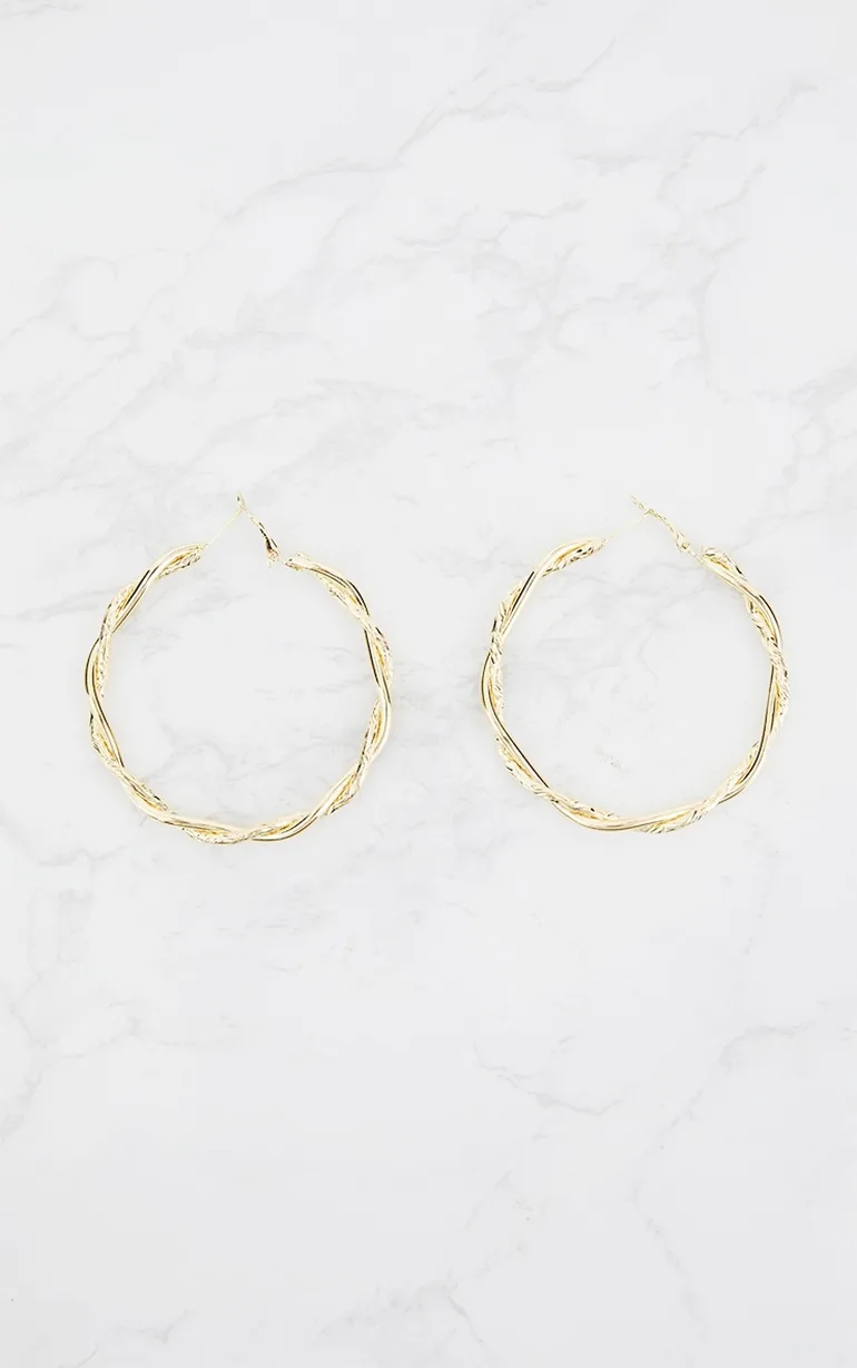 Gold Twisted Hoop Earrings - 2