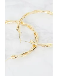 Gold Twisted Hoop Earrings - 3