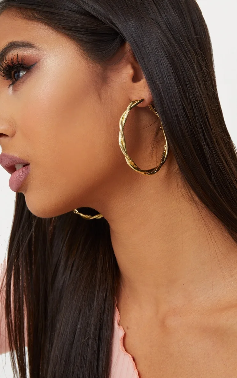 Gold Twisted Hoop Earrings - 1
