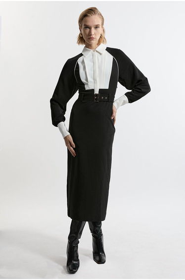 Twill Collared Woven Midaxi Dress