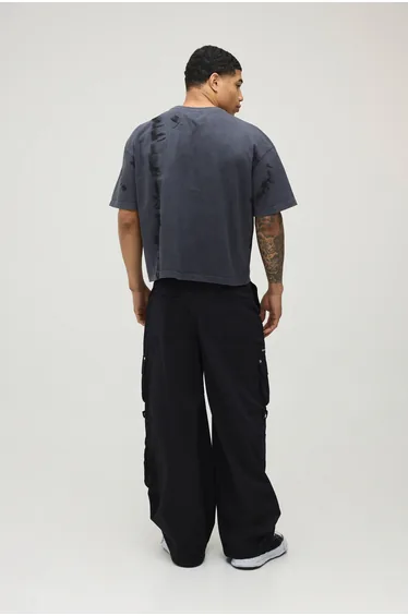 Oversized Boxy Heavyweight Tie Dye Face Graphic T-Shirt - black