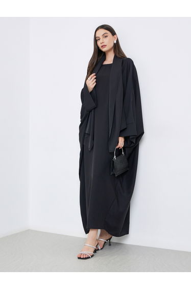 Solid Batwing Sleeve Abaya with Hijab Set