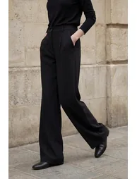 MY FASHION High Waist Pleated Straight Leg Trousers - 3
