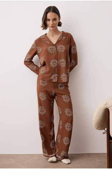Brown galaxy shally woven pajama set