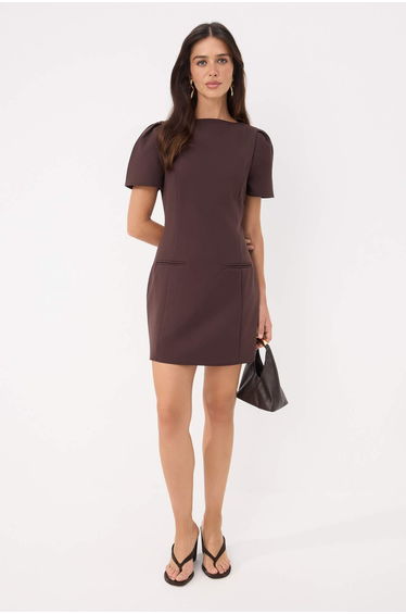Brown Fileto Pocket Detail Short / Mini Woven Dress