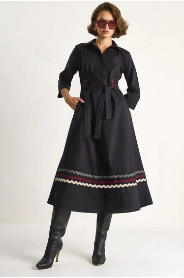 LUCCI Embroidered Midi Dress with Button Closure