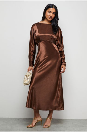 Satin Batwing Draped Midaxi