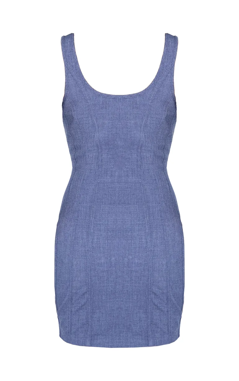 Navy Woven Corset Detail Mini Dress - 4