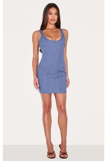 Navy Woven Corset Detail Mini Dress