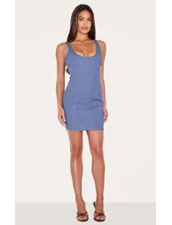 Navy Woven Corset Detail Mini Dress