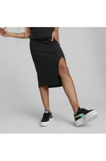 Black Column Midi Skirt with Slit