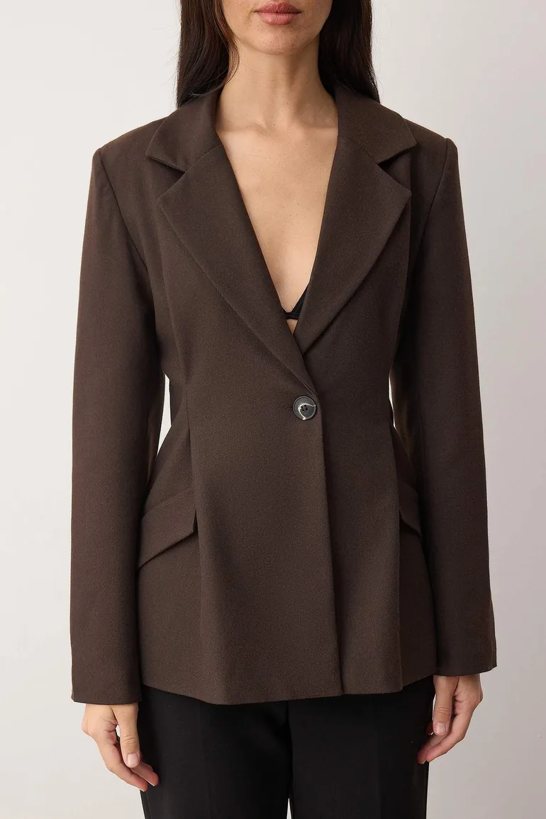 Exclusive special collection brown fitted stamp blazer jacket - 2