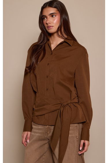 Brown Oversized Wrap Waist Shirt